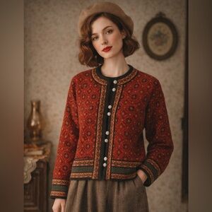 SKJAEVELAND Of Norway Vintage New Wool Fair Isle Button Down Cardigan Size L